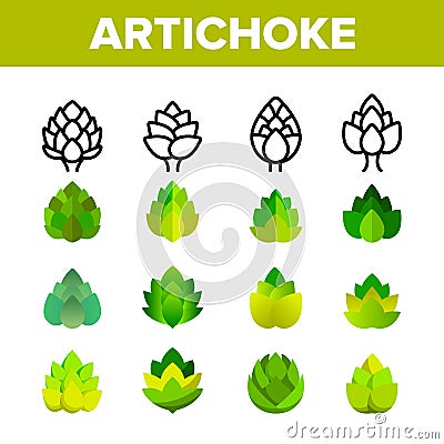 Artichoke, Gourmet Cuisine Vector Linear Icons Set Vector Illustration