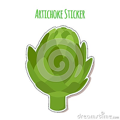 Artichoke sticker made in cartoon flat style. Label for markets Vector Illustration