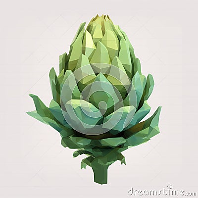 Low Poly Artichoke With Realistic Details In Hatecore Style Stock Photo