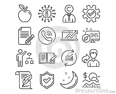 Article, Copyrighter and Feather icons. Algorithm, Feedback and Check investment signs. Vector Vector Illustration