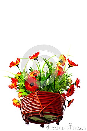 Artificail flower in wood basket Stock Photo