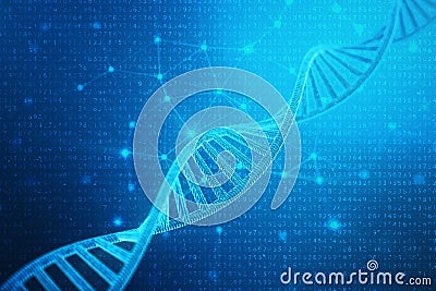 Artifical intelegence DNA molecule. DNA is converted into a binary code. Concept binary code genome. Abstract technology Cartoon Illustration