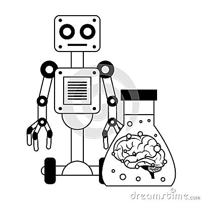 Artifical intelligence icons concept cartoon in black and white Vector Illustration