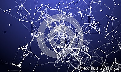 Artificial background of white dots and lines in an unevenly lit space. Plexus composition Stock Photo