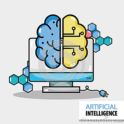 Artificial brain circuits with computer technology Vector Illustration