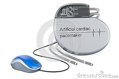 Artificial cardiac pacemaker with computer mouse. 3D rendering Stock Photo