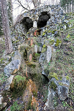 Artificial cave around the water spring of Kyselka Stock Photo