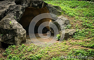 An artificial cave made from cement with hill photo taken in Jakarta Indonesia Stock Photo