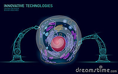 Artificial cell synthesys gene therapy DNA 3D chemical. Animal cell biochemistry engineering research concept. Biorobot Vector Illustration