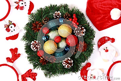 Artificial decor for the New Year. Christmas banner or background, screensaver, cover or poster Stock Photo