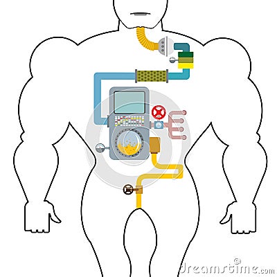 Artificial digestive tract. Digestion person. Throat and stomach Vector Illustration