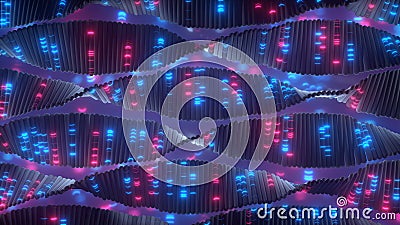 Artificial DNA glowing neon retro synth style 3D render Stock Photo