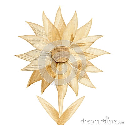 Artificial flower made by wood isolated on white Stock Photo