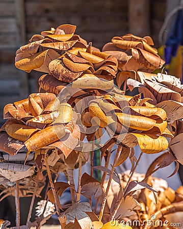 Artificial flowerses from birch bark Stock Photo