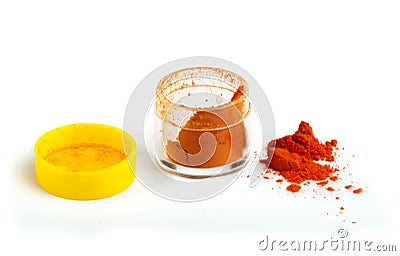 Artificial food coloring pigment or substances in pack Stock Photo