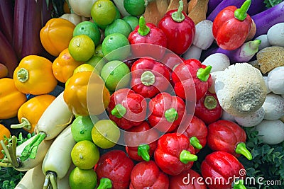 Artificial Fruits Vegetables for show. Stock Photo