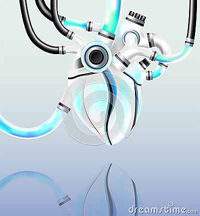 Artificial heart machine with blue and green fuel energy Vector Illustration