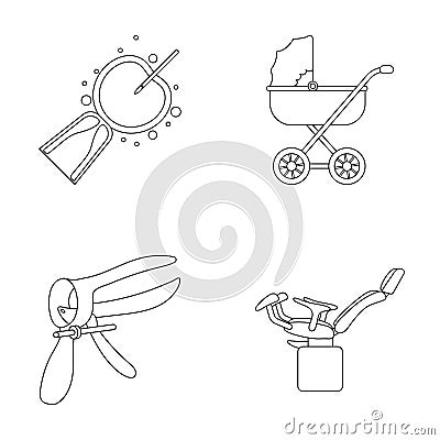 Artificial insemination, baby carriage, instrument, gynecological chair. Pregnancy set collection icons in outline style Vector Illustration