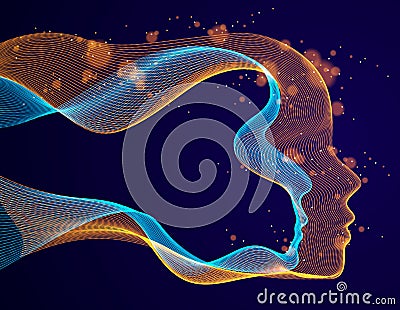 Artificial Intelligence, abstract artistic human head portrait made of dotted particles array, vector software digital visual Vector Illustration