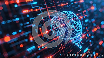 Artificial intelligence. Abstract digital brain depiction with circuits and binary for AI insights Stock Photo