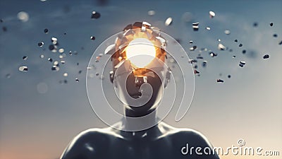 Abstract portrait of human with floating pieces . Cartoon Illustration