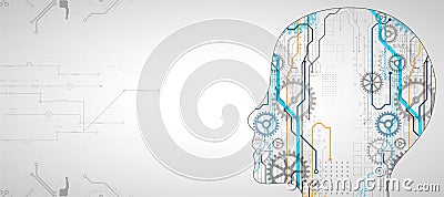 Artificial intelligence (AI) and big data concept. Humen face with binary data flow. Technology vector Vector Illustration