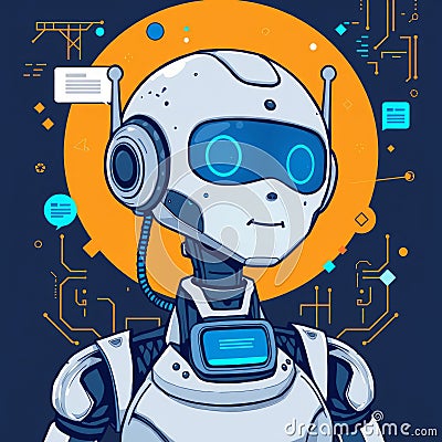 Artificial intelligence (AI) chatbot, clever robot, machine, chat generative program, software, ai chatgpt illustration Cartoon Illustration