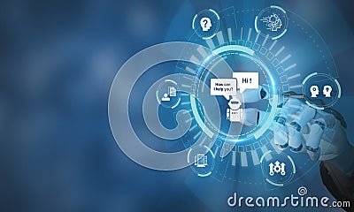 Artificial intelligence AI chatbot. Digital chatting, Chatbot, robot application, Stock Photo