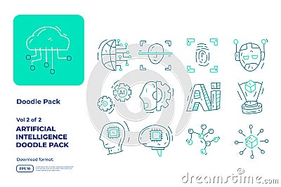 Artificial intelligence AI concept with circuit board data and brains chip for engineering, development, brainstorming. Hand drawn Vector Illustration