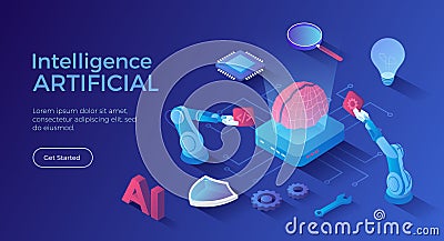 Artificial Intelligence AI, Digital brain, Artificial thinking process. Future technology, Machine learning Vector Illustration