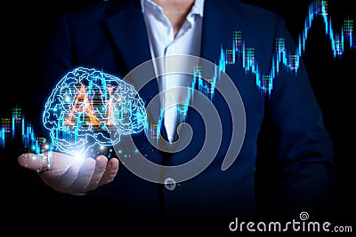 Artificial intelligence AI of the future of tools and data warehousing, and another modern computing technology UI by tapping on Stock Photo