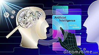 Artificial intelligence, mechanical brain profile Vector Illustration