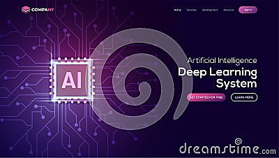Artificial Intelligence (AI) landing page. Website template for Stock Photo