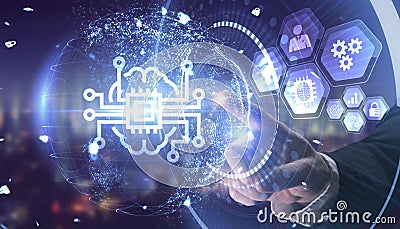 Artificial intelligence AI, machine learning and modern computer technologies concepts. Business, Technology, Internet and Stock Photo