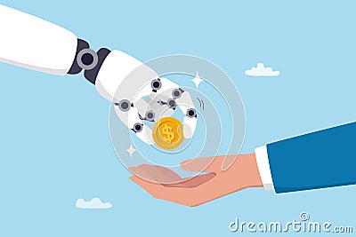 Artificial intelligence AI make money, data licensing resource for AI training payment, automation investment, robot trading or Vector Illustration