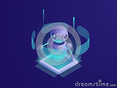 Artificial intelligence ai robot, server room, digital technology banner, computer equipment, big data processing Vector Illustration