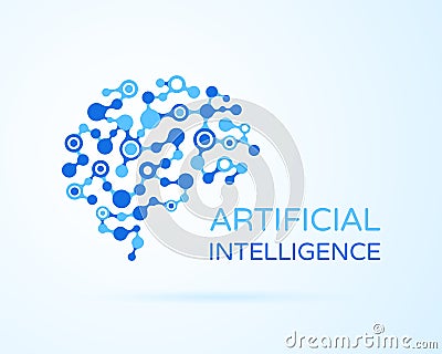 Artificial Intelligence AI vector logo. Artificial human brain. Artificial Intelligence and Machine Learning Concept. Neural Vector Illustration