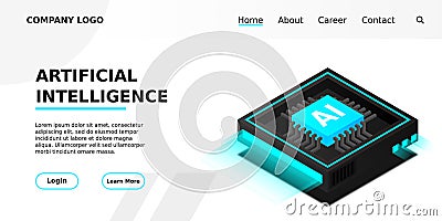 Artificial intelligence, AI web banner, isometric cloud computing concept, data mining, isometric, neural network Vector Illustration