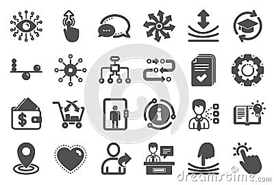 Artificial intelligence, Balance and Refer a friend icons. Continuing education. Vector Vector Illustration