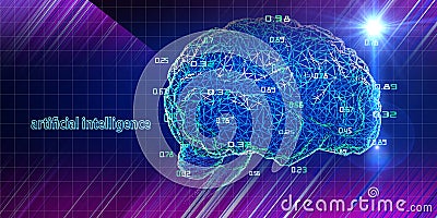Artificial intelligence. Big data. Abstract background with wire brain and code. Science and Technology futuristic concept Stock Photo