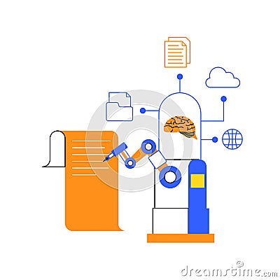artificial intelligence big data server thinking for auto writing summary technology automation duo tone illustration Cartoon Illustration