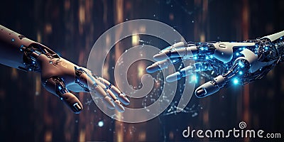 Artificial intelligence. Biotechnology. Robotization.Technological transition and innovation between analog and digital. Stock Photo