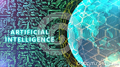 artificial intelligence with blur world and bright circuit lines Stock Photo