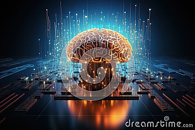Artificial Intelligence brain, digital abstract technology futuristic, generative ai. Stock Photo