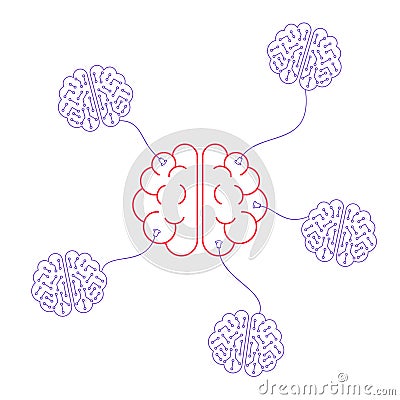 Artificial intelligence brains are connected to the human brain. AI training or management concept. Vector Illustration