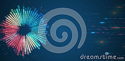 Artificial intelligence, business analytics. An array of information in the form of a disk. Large data stream on a dark background Vector Illustration