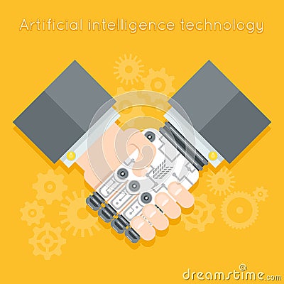 Artificial intelligence. Businessman and robot Vector Illustration