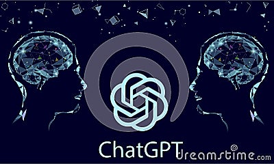 Artificial intelligence Chat GPT. Machine learning online technology concept on cloud internet big data assistant dark Vector Illustration