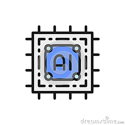Artificial intelligence chip, electronic circuit, processor color line icon. Vector Illustration