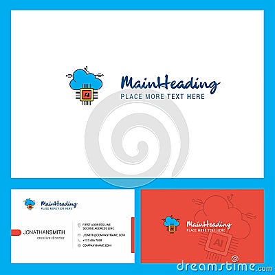 Artificial intelligence on cloud Logo design with Tagline & Front and Back Busienss Card Template. Vector Creative Design Vector Illustration